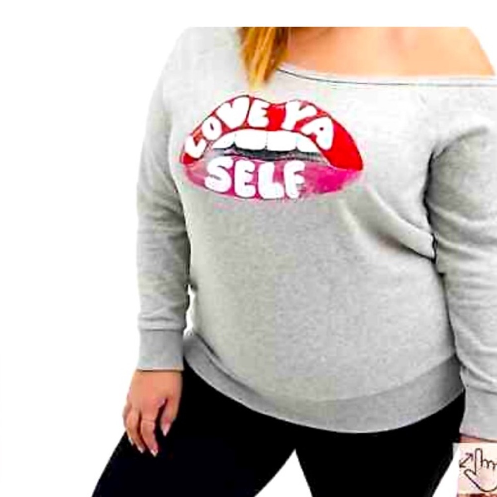 Torrid Love Ya Self Terry Cotton Off the Shoulder Sweatshirt Size 3